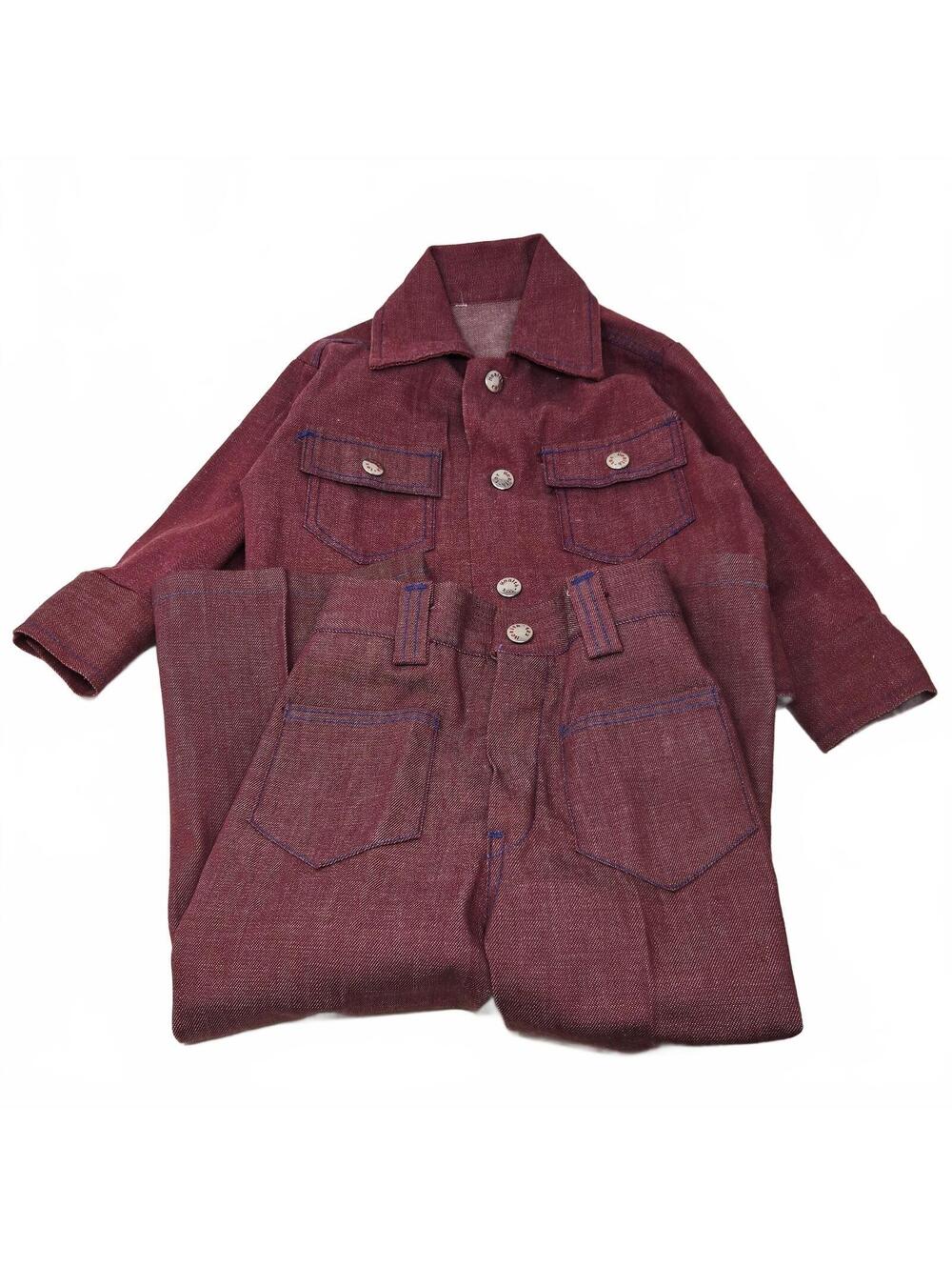 Vintage Health-Tex Denim Girls Outfit 3T Burgundy Maroon Jacket Pants Set Retro